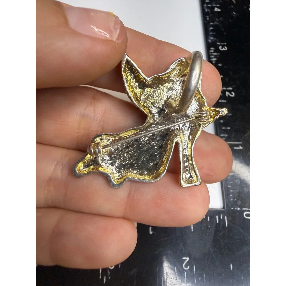 Two Tone Silver Gold Angel Playing Trumpet Brooch Pin Holiday Jewelry